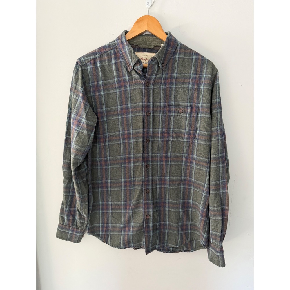 Weatherproof Vintage Mens Green Blue Plaid Flannel Button Down Shirt Small